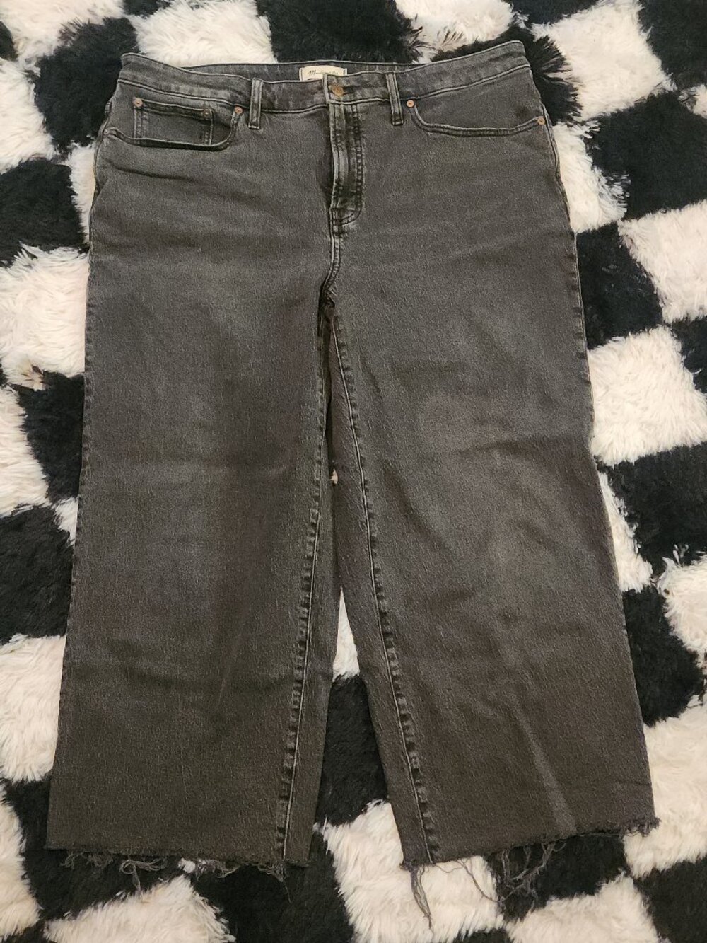 Madewell Wide Leg Cropped Jeans Size 16 - Black Gray Raw Hem Ankle Length